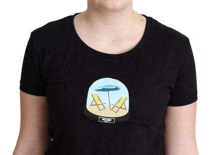 Chique zwart katoenen T-shirt met ronde hals