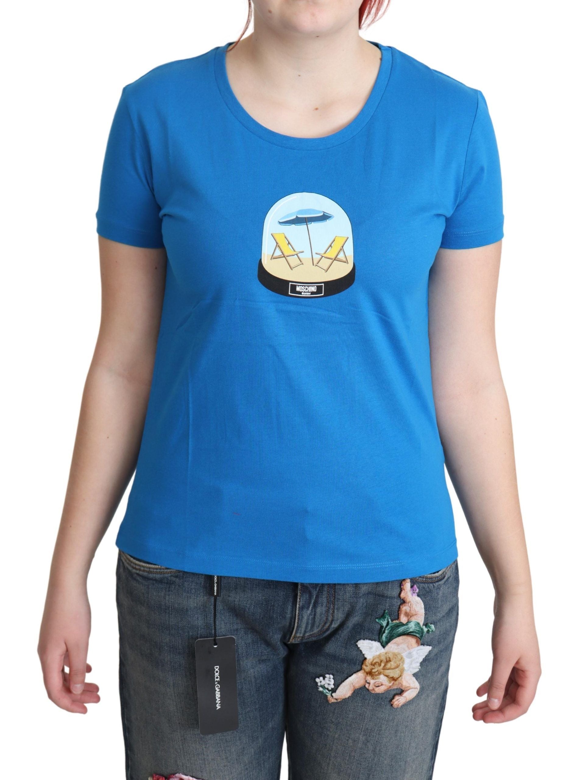 Chique blauw katoenen T-shirt met iconische print