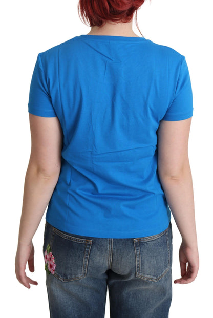 Chique blauw katoenen T-shirt met iconische print