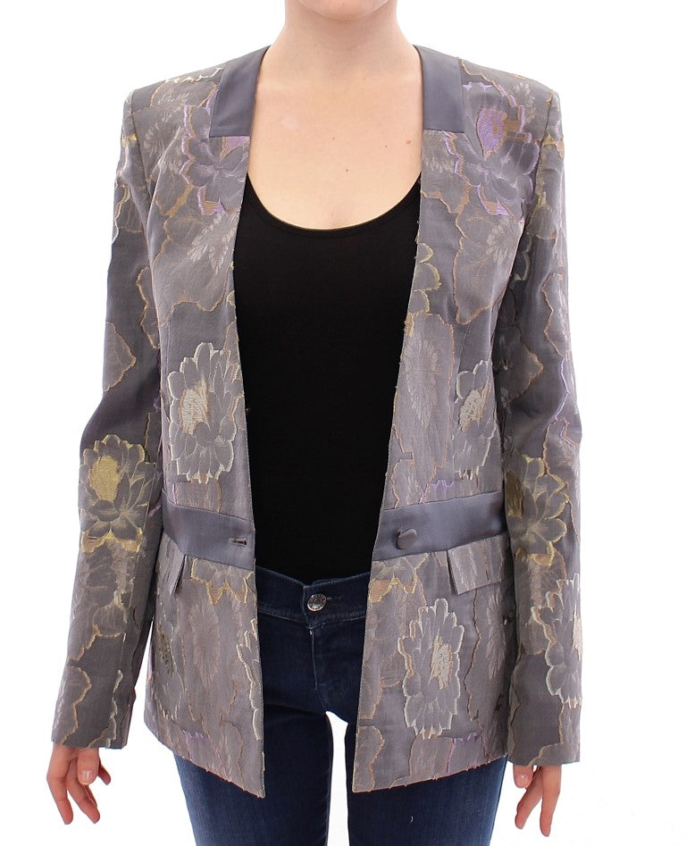 Chic Silk Floral One-Button Blazer