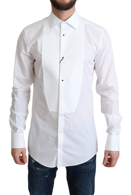 Camisa de vestir elegante con pechera de algodón blanca