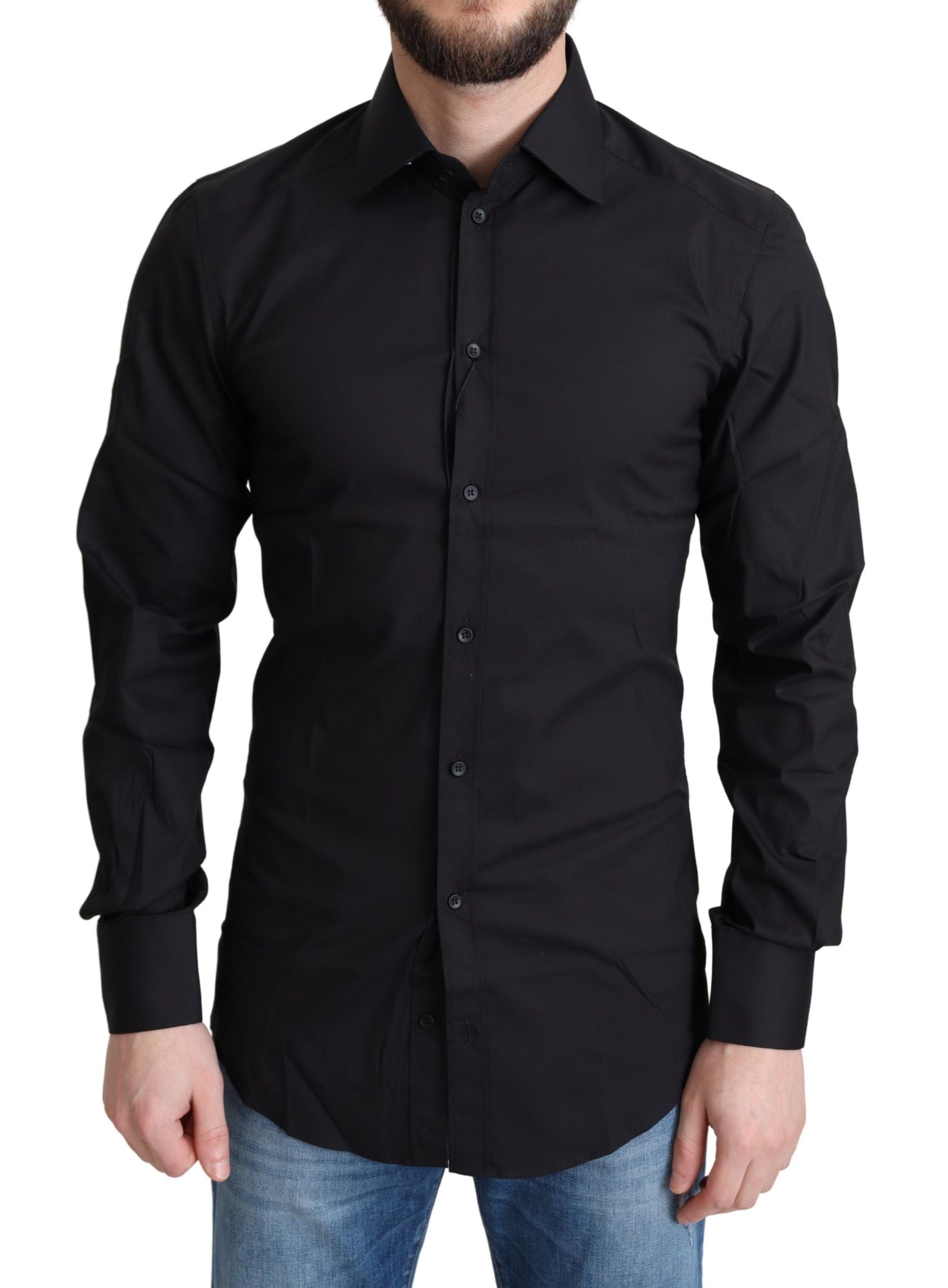 Camisa de vestir elegante entallada en oro negro