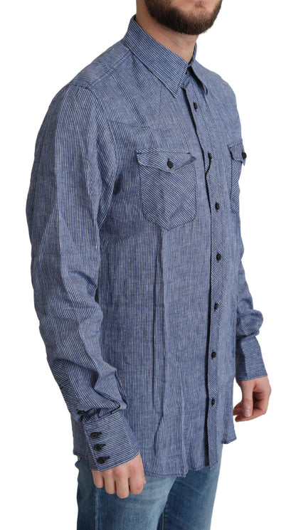 Elegant gestreept linnen button-down overhemd