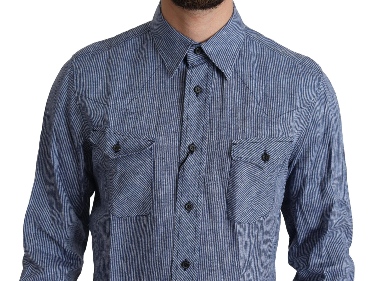 Elegant gestreept linnen button-down overhemd