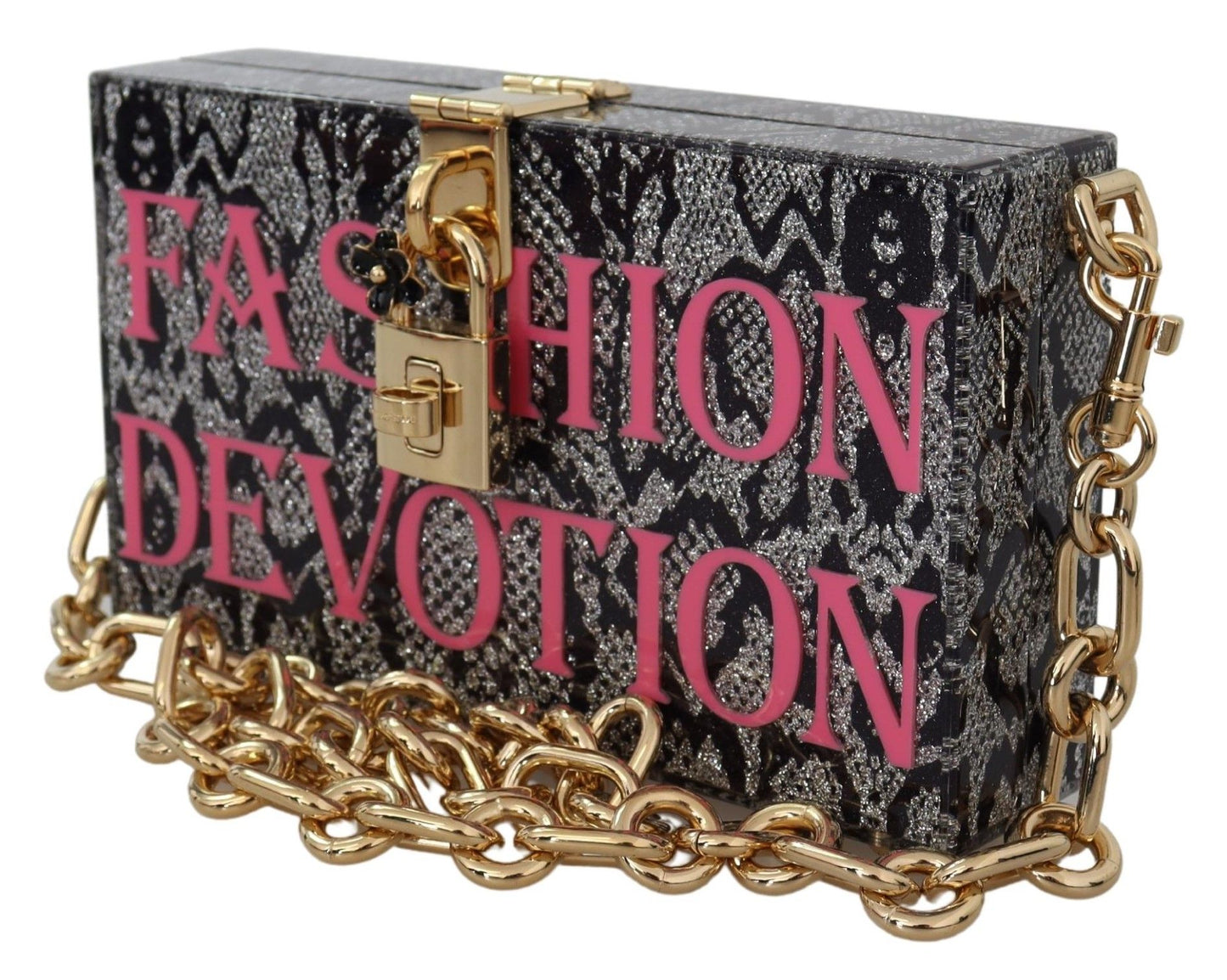 Grijze hars Dolce Box clutch met gouden details