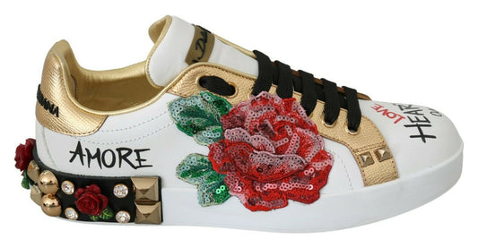 Witte rozen lovertjes Crystal dames sneakers schoenen