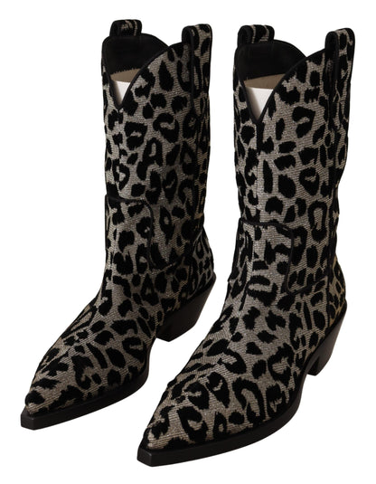 Botas elegantes a media pantorrilla con estampado de leopardo