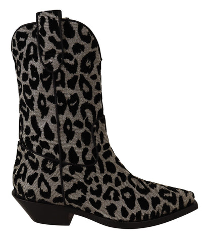 Botas elegantes a media pantorrilla con estampado de leopardo