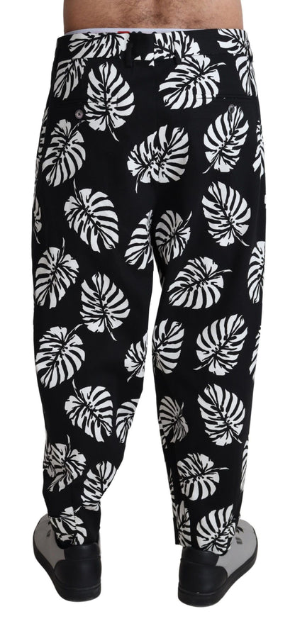 Elegant Palm Leaf Print Cotton Trousers