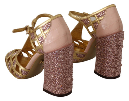 Zapatos de tacón con cristales de cuero con infusión de seda en oro rosa