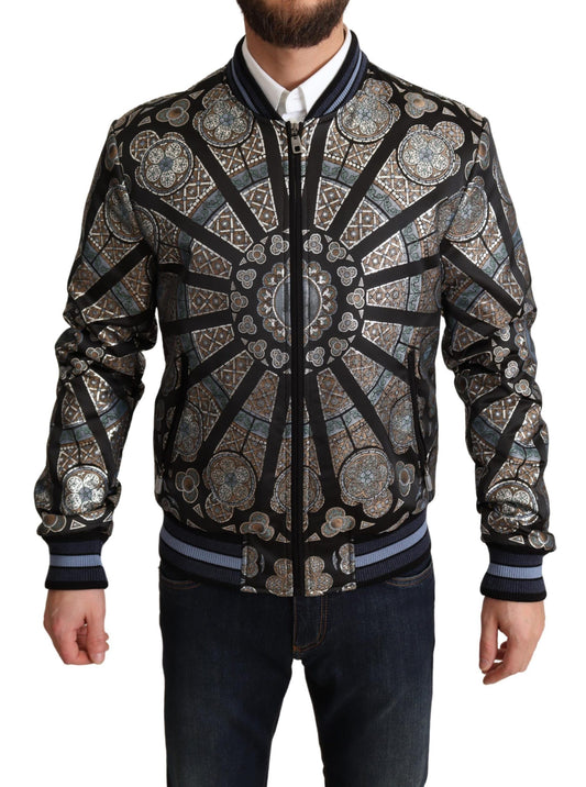 Elegante cazadora bomber de jacquard en azul