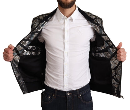 Elegant Jacquard Bomber Jacket in Blue