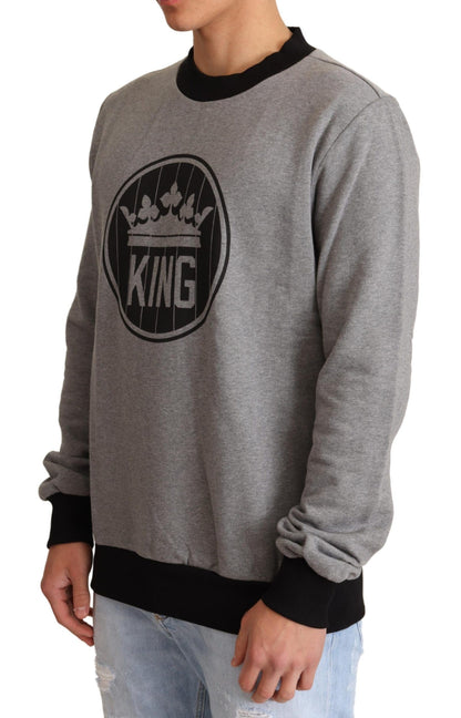 Elegant Gray Crown Motif Crewneck Sweater