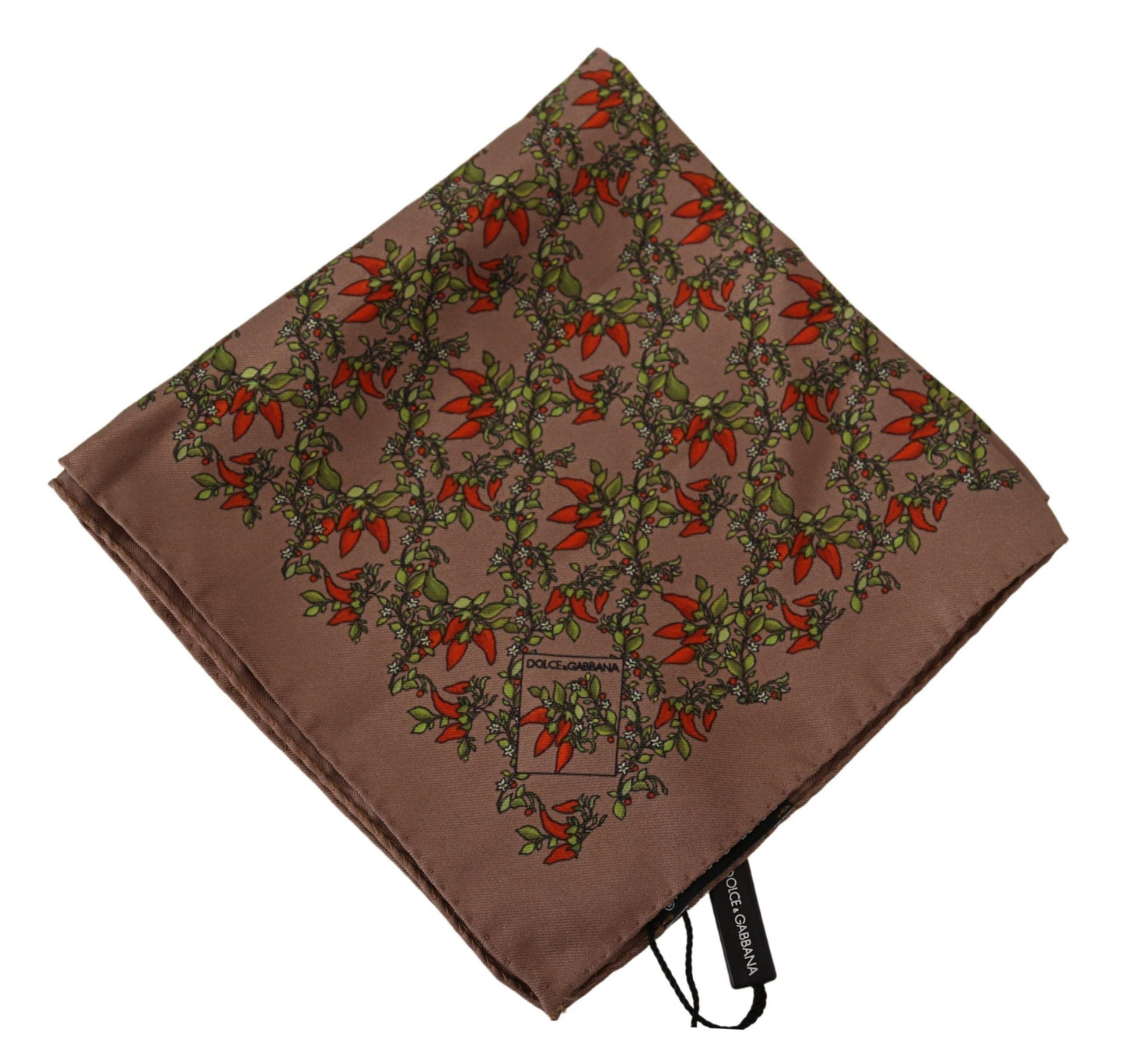 Elegante Pañuelo de Bolsillo de Seda Marrón con Estampado de Zanahorias