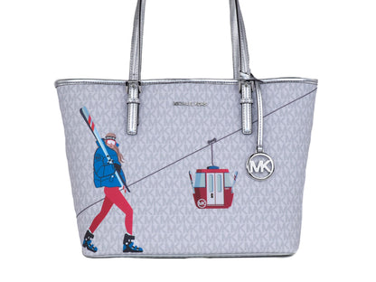 Jet Set medium handtekening PVC Carryall schoudertas handtas met print voor meisjes (helderwit multi)