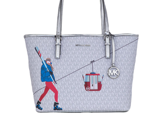 Bolso tote de hombro mediano de PVC con estampado Jet Set para niñas (multicolor blanco brillante)