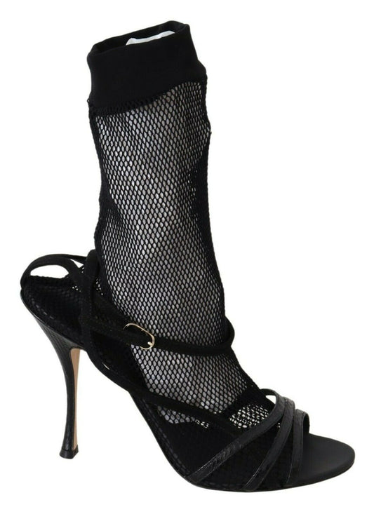 Chique zwarte mesh stiletto sandalen