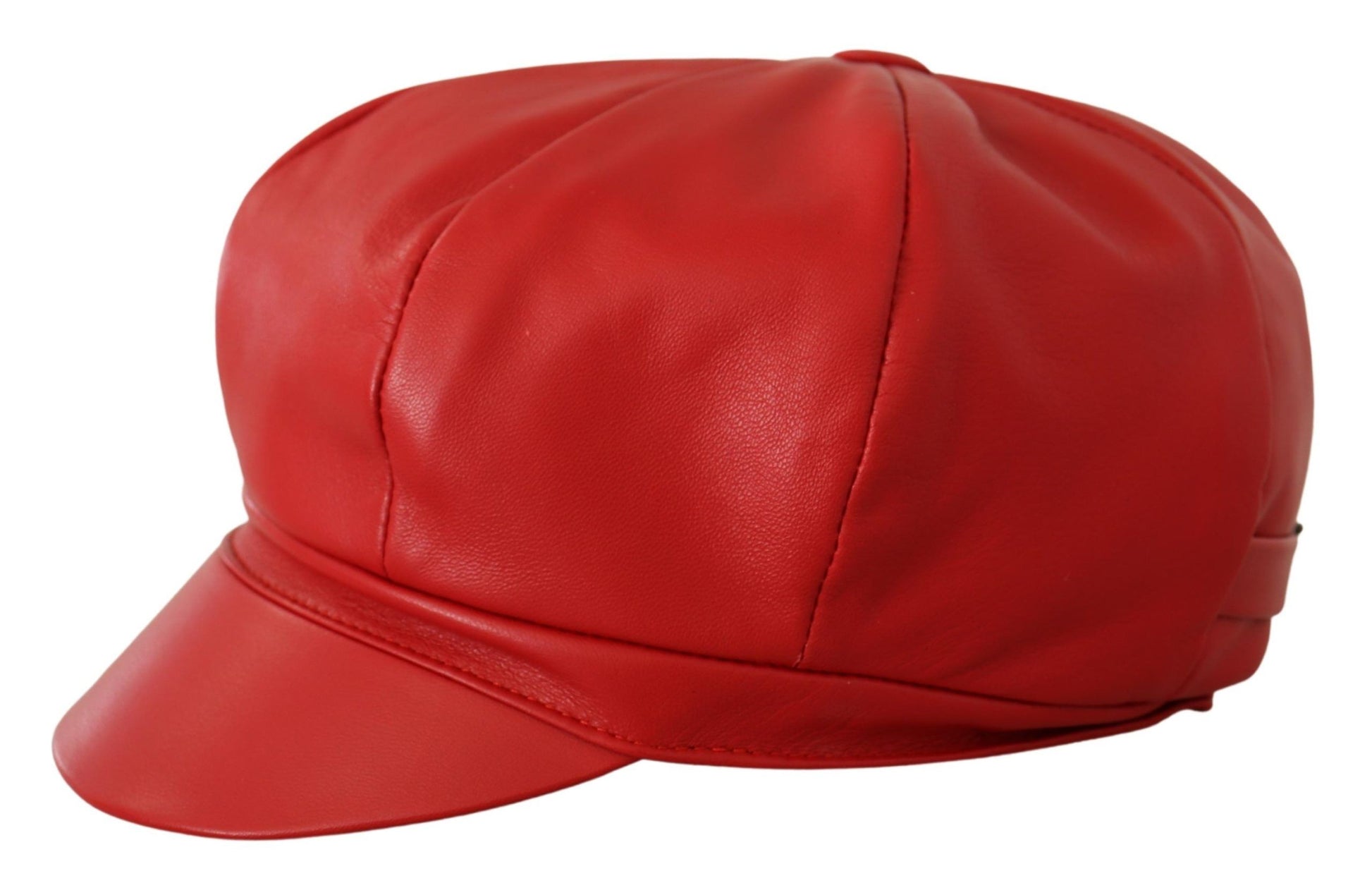 Chic Red Leather Cabbie Cap