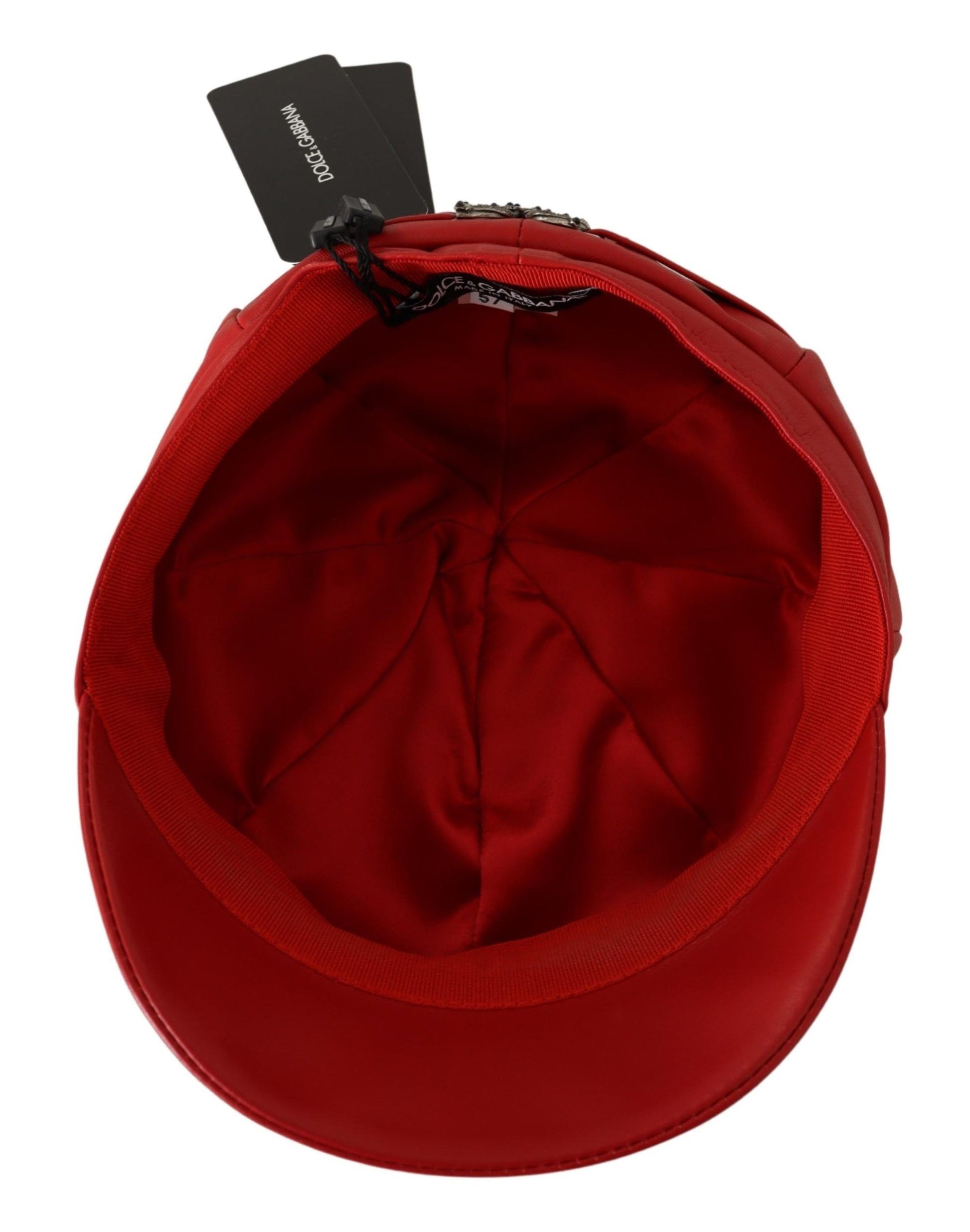 Chic Red Leather Cabbie Cap