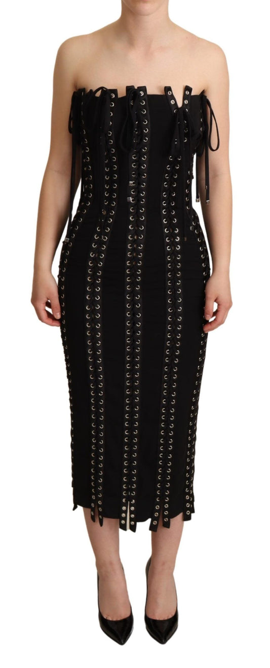 Elegante mouwloze midi-jurk met veters