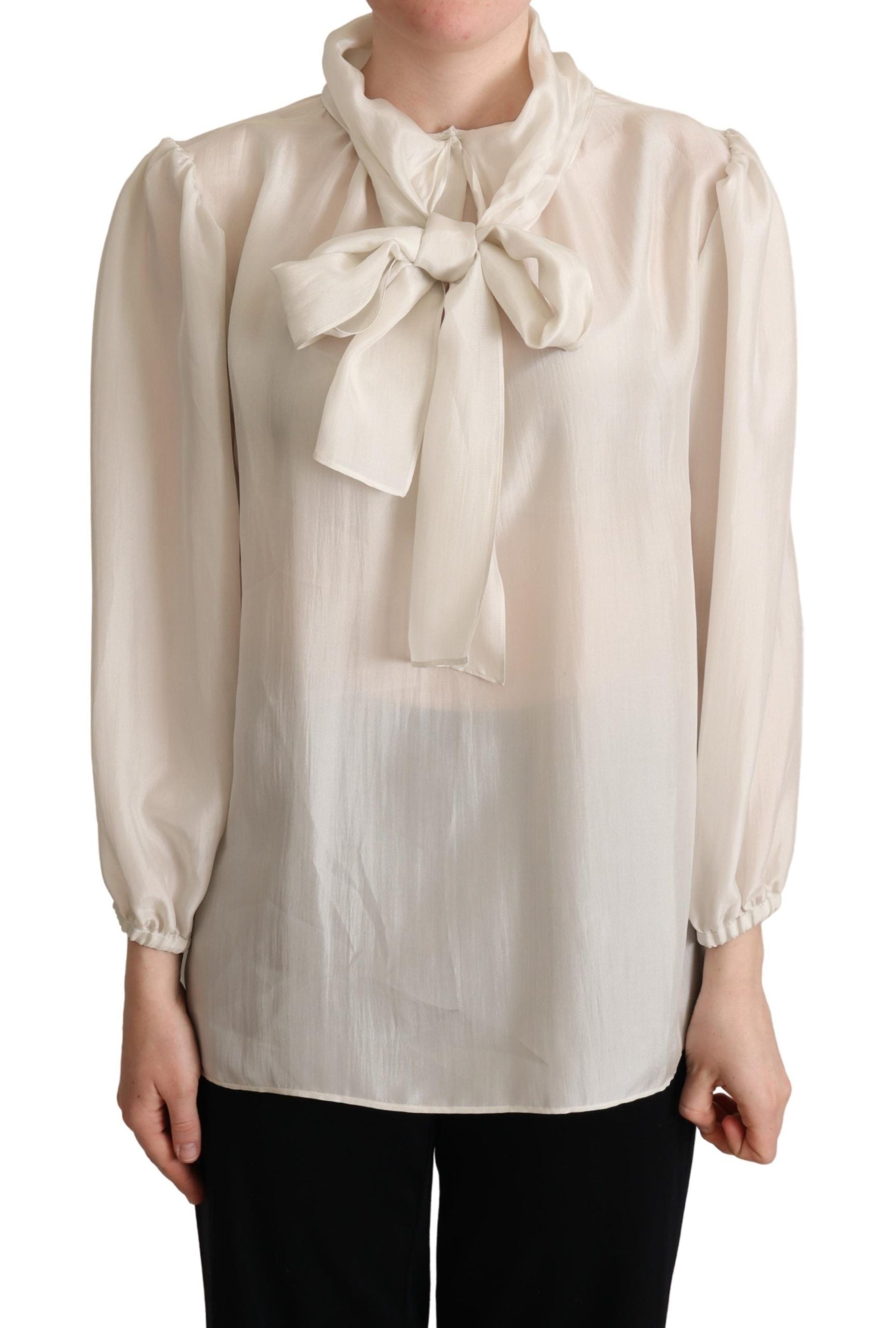 Elegante lichtgrijze zijden Ascot-blouse