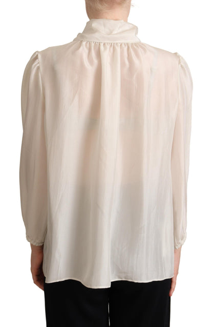 Elegante lichtgrijze zijden Ascot-blouse