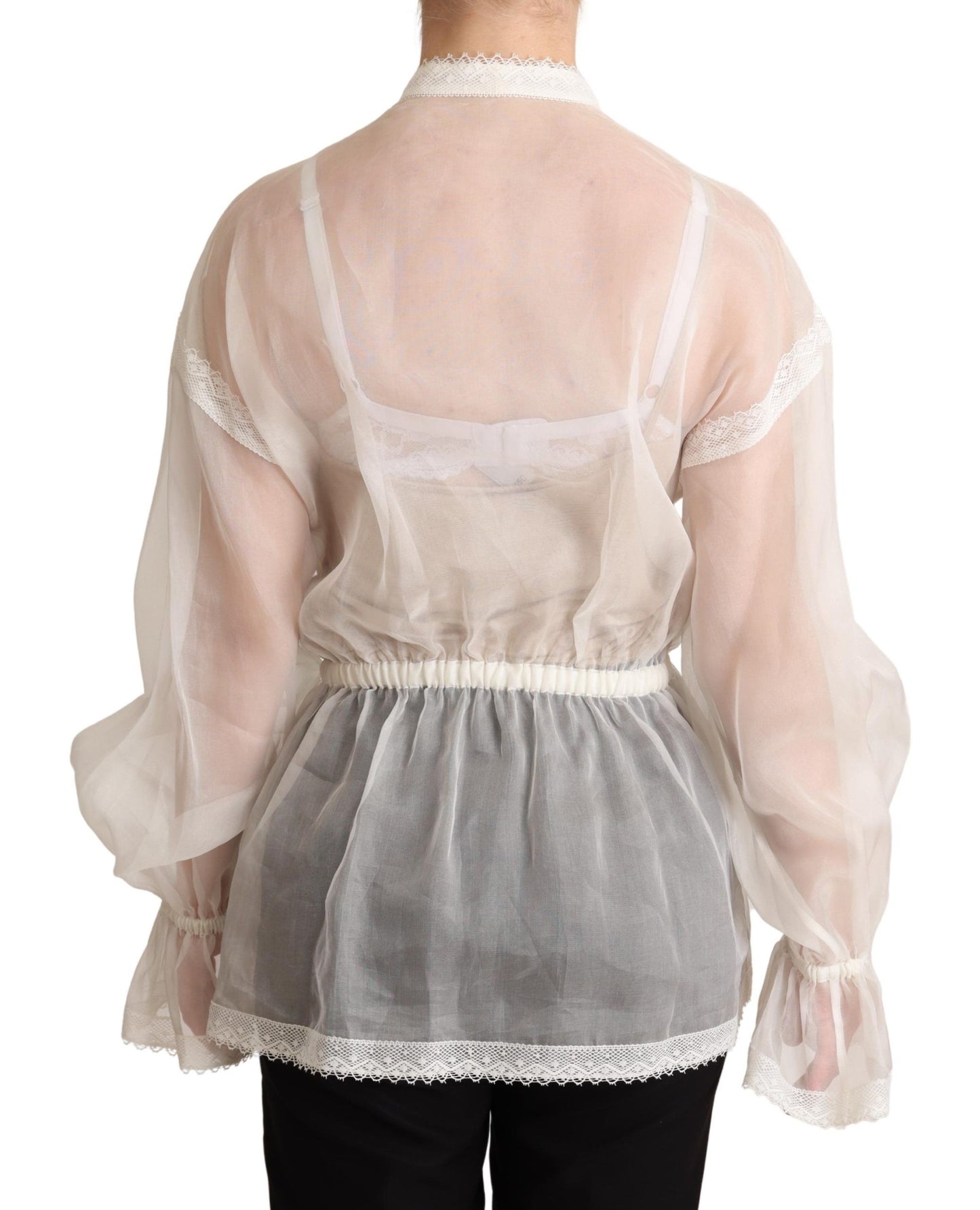 Elegante blusa Ascot de algodón y seda blanca