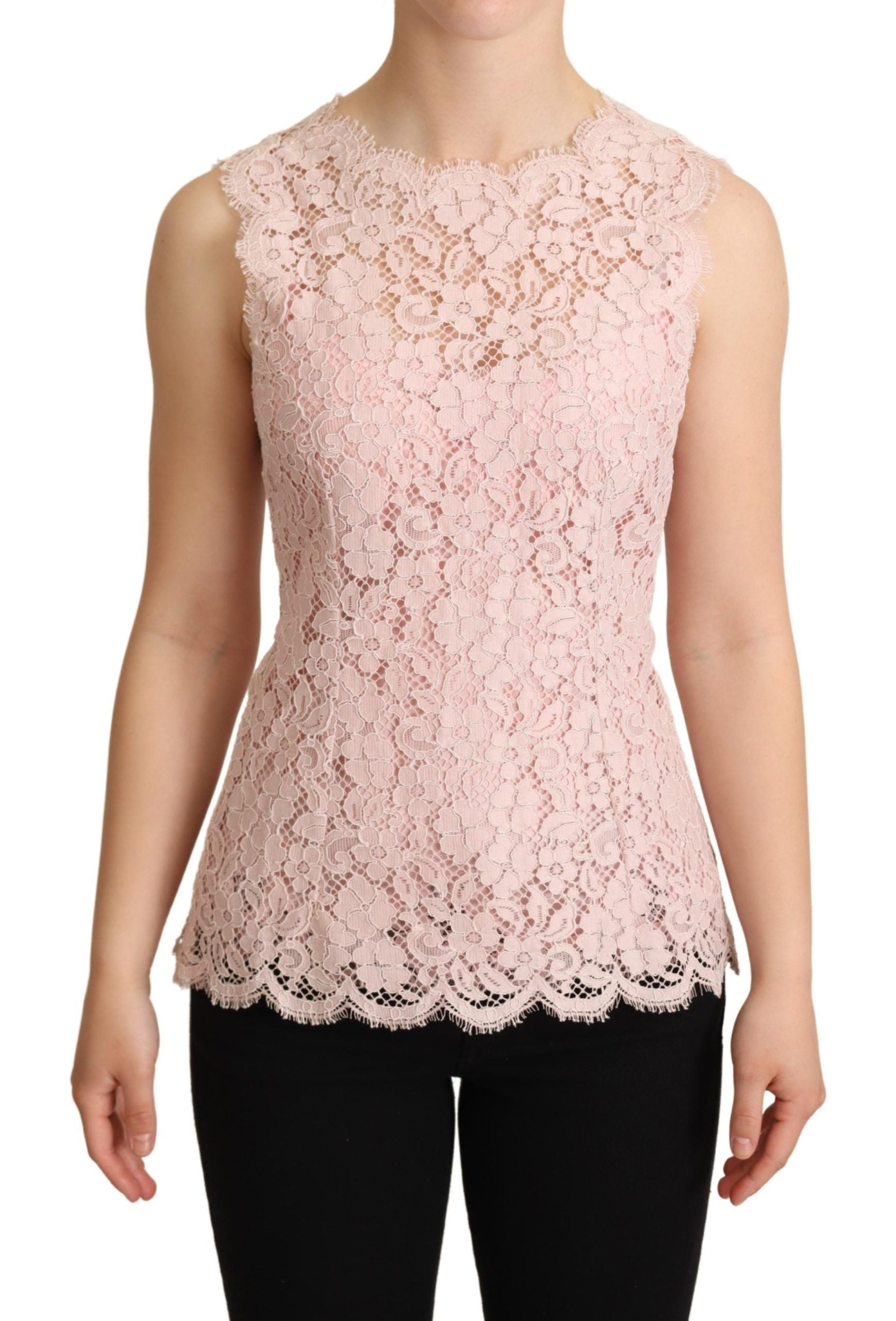 Elegante roze kanten mouwloze blouse