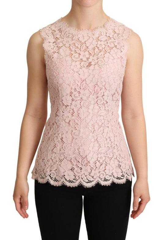 Blusa sin mangas de encaje rosa elegante