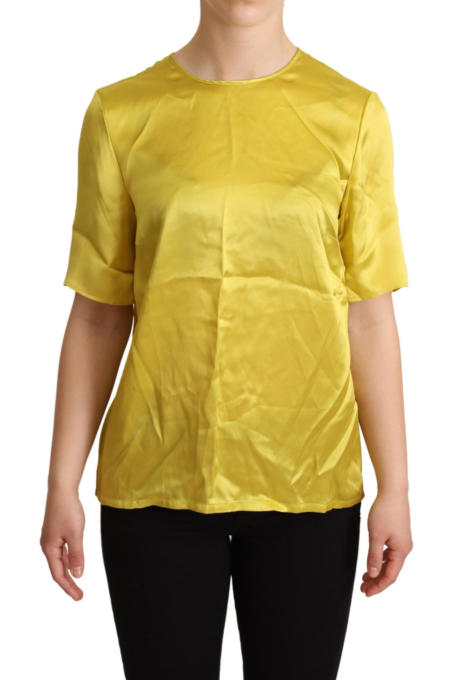 Geel zijden blouse-T-shirt met korte mouwen