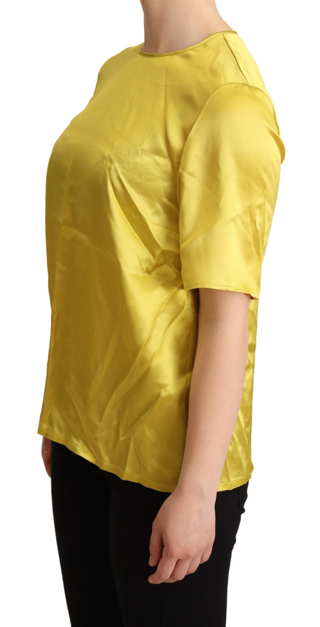 Blusa de manga corta de seda elegante - Amarillo