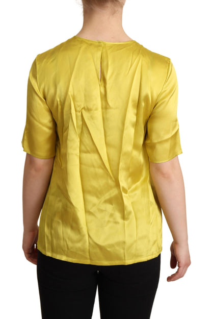 Blusa de manga corta de seda elegante - Amarillo