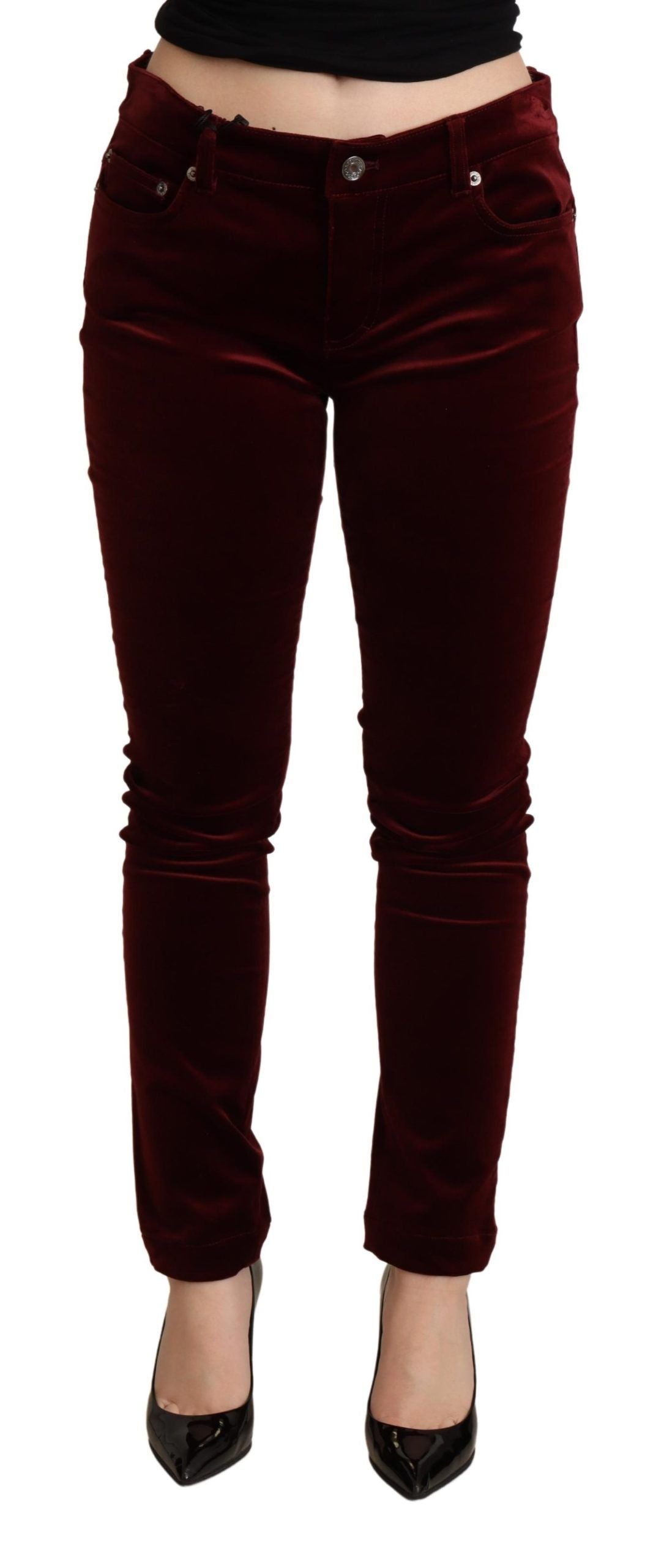 Prachtige bordeauxrode skinny broek