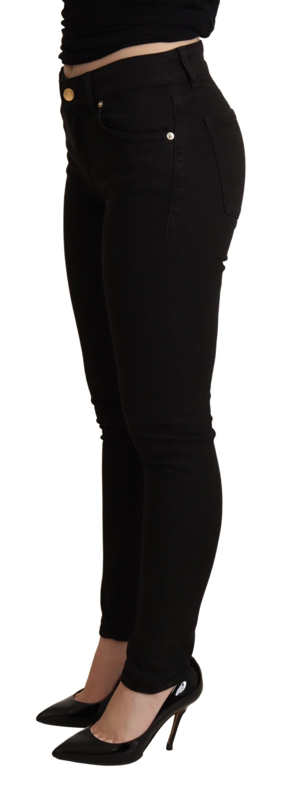 Elegant Mid-Waist Skinny Black Jeans