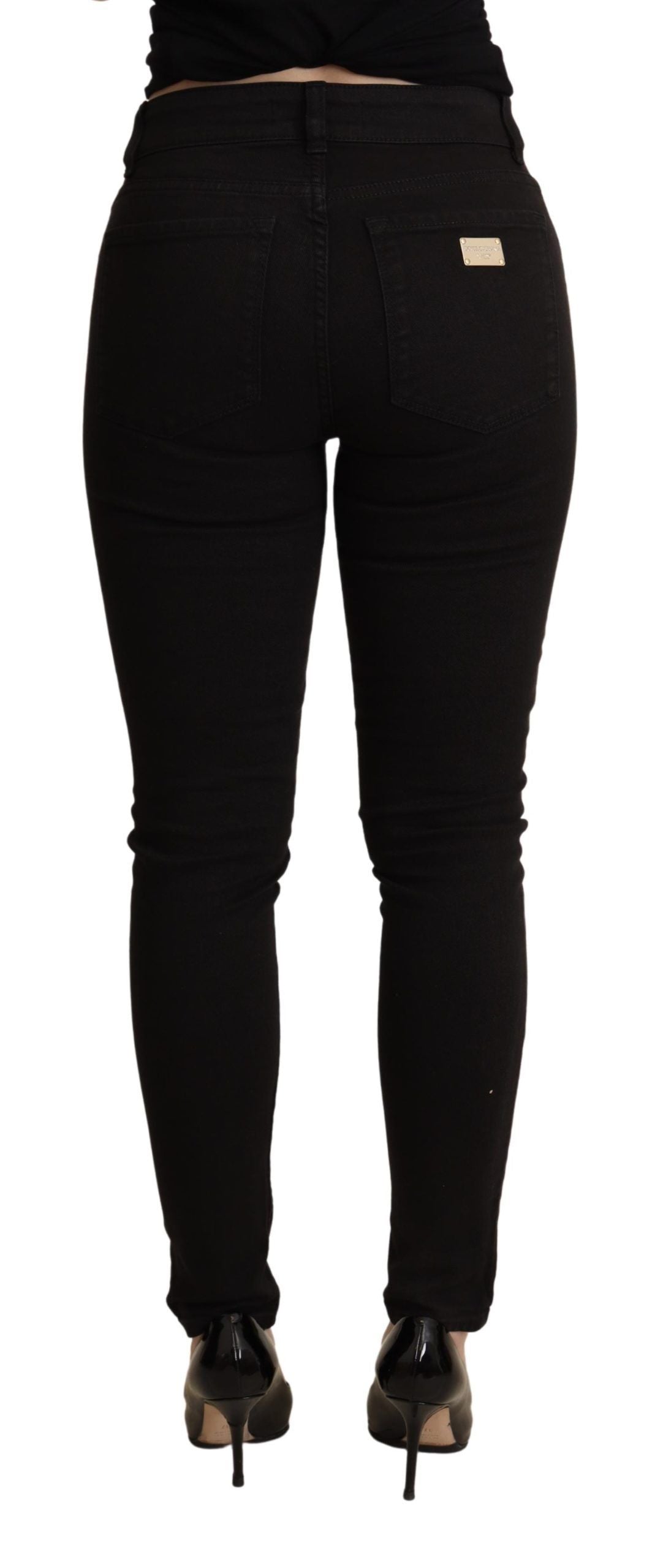 Elegante skinny zwarte jeans met middelhoge taille