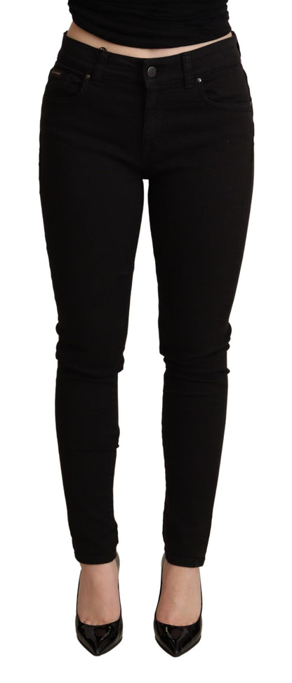 Elegant Black Mid-Waist Skinny Jeans