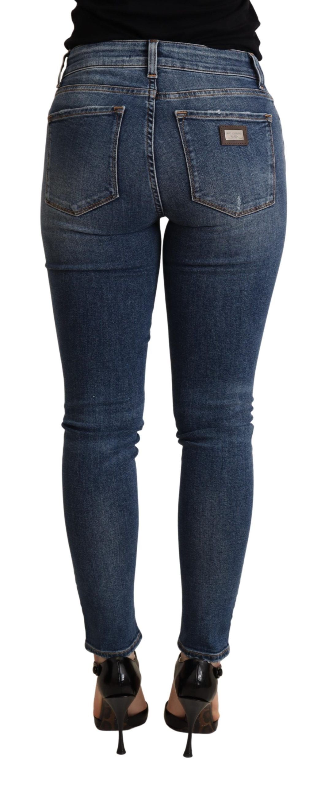 Elegante skinny blauwe jeans met middelhoge taille