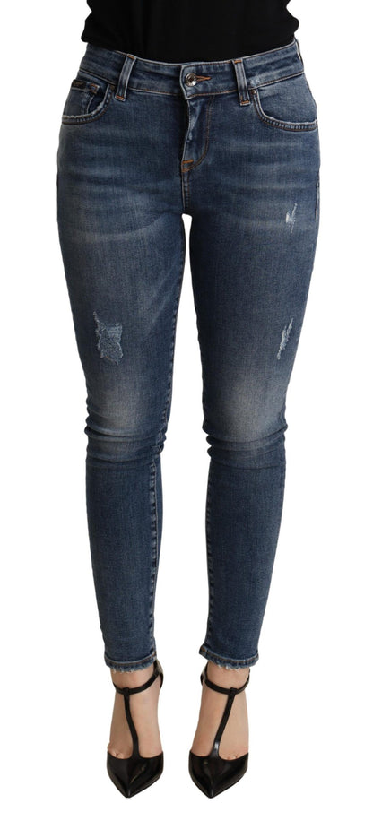 Elegante skinny blauwe jeans met middelhoge taille