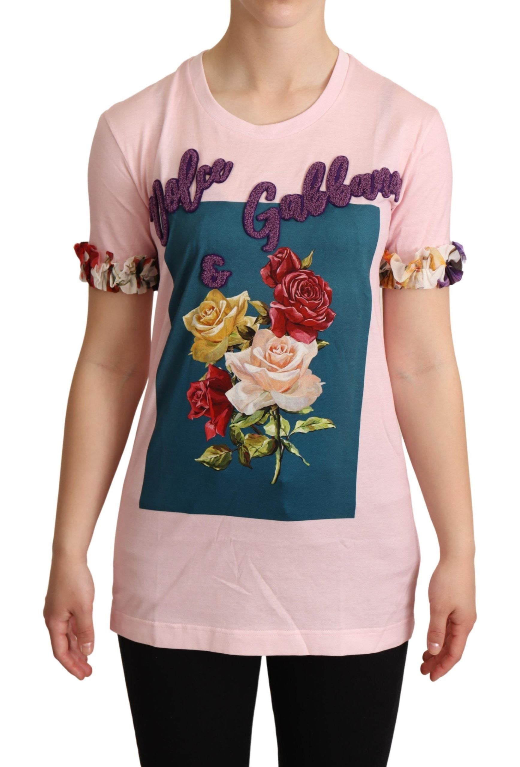 Elegant T-shirt met bloemen- en rozenapplicatie