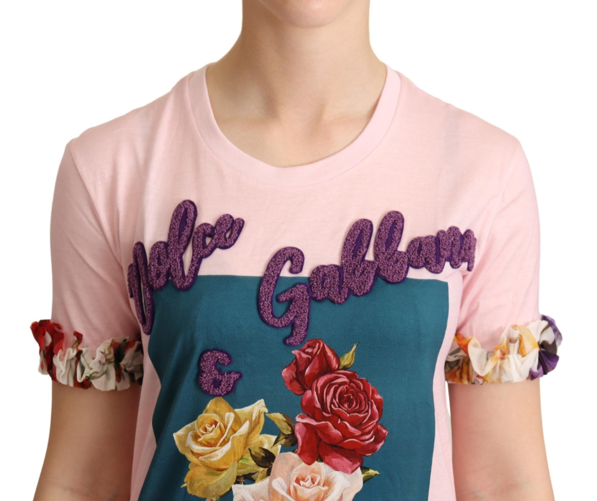 Elegant Floral Rose Applique T-Shirt