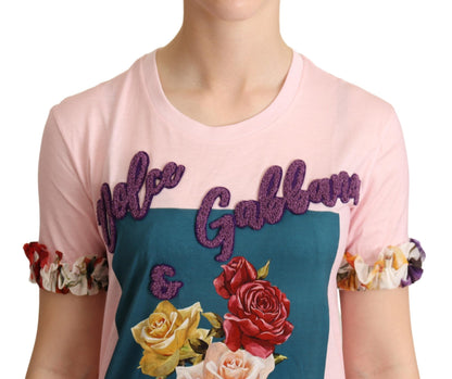 Elegant T-shirt met bloemen- en rozenapplicatie