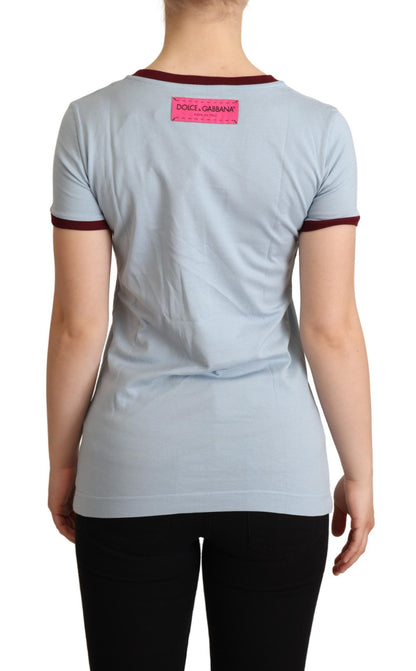 Elegant blauw katoenen T-shirt met ronde hals