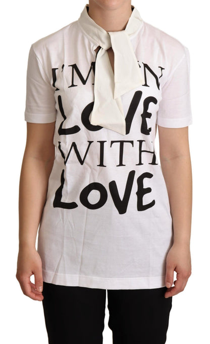 Camiseta blanca elegante en mezcla de seda con motivo Love