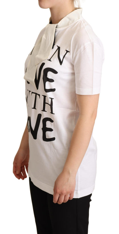 Camiseta blanca elegante en mezcla de seda con motivo Love