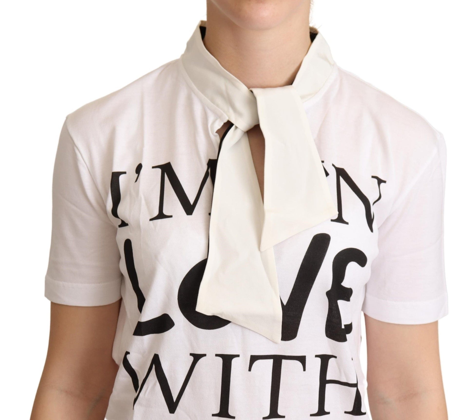 Camiseta blanca elegante en mezcla de seda con motivo Love