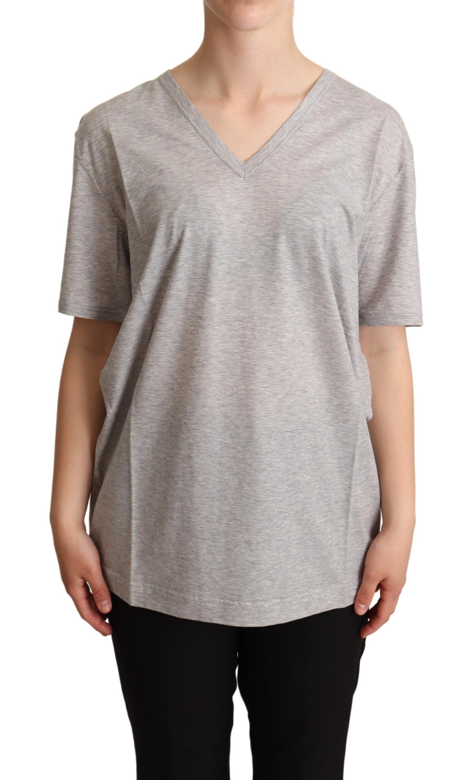 Elegante camiseta gris de algodón con cuello en V