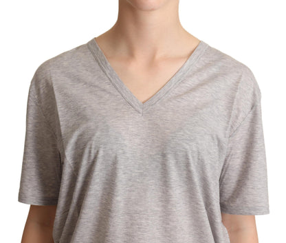 Elegant Gray V-Neck Cotton Tee