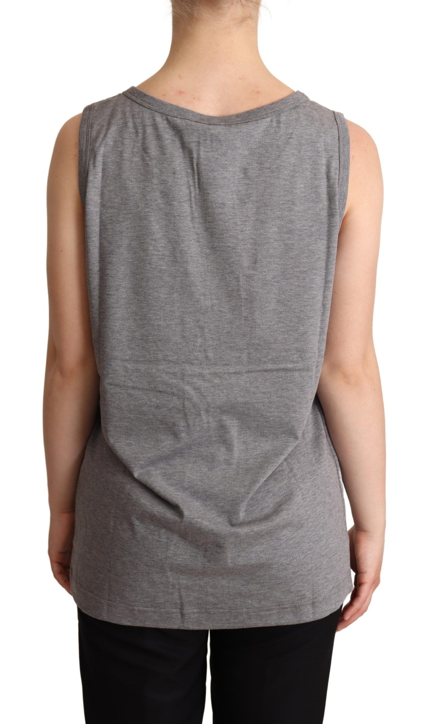 Elegant Gray Cotton Jersey Sleeveless Tank