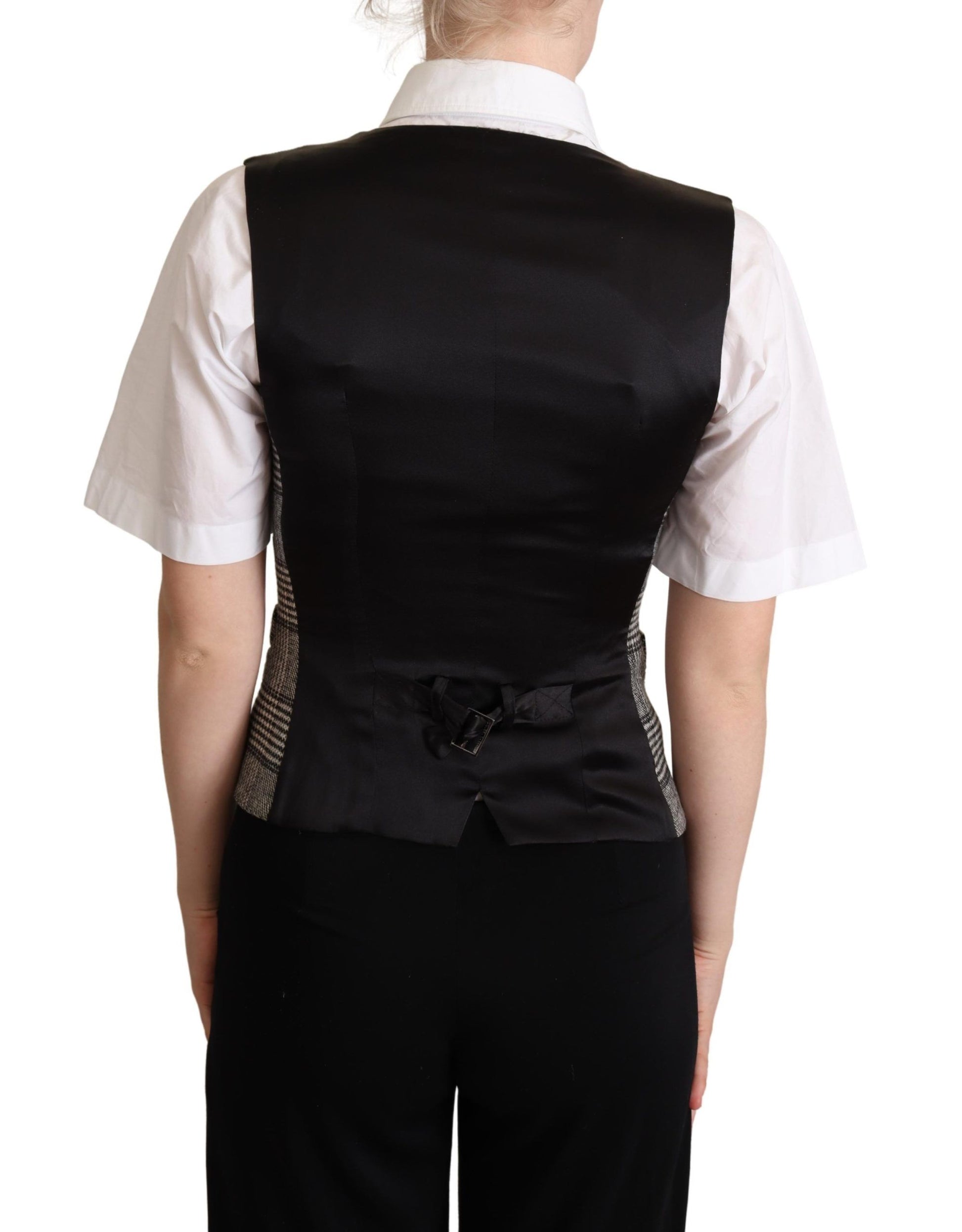 Elegant geruit vest van grijze zijdemix