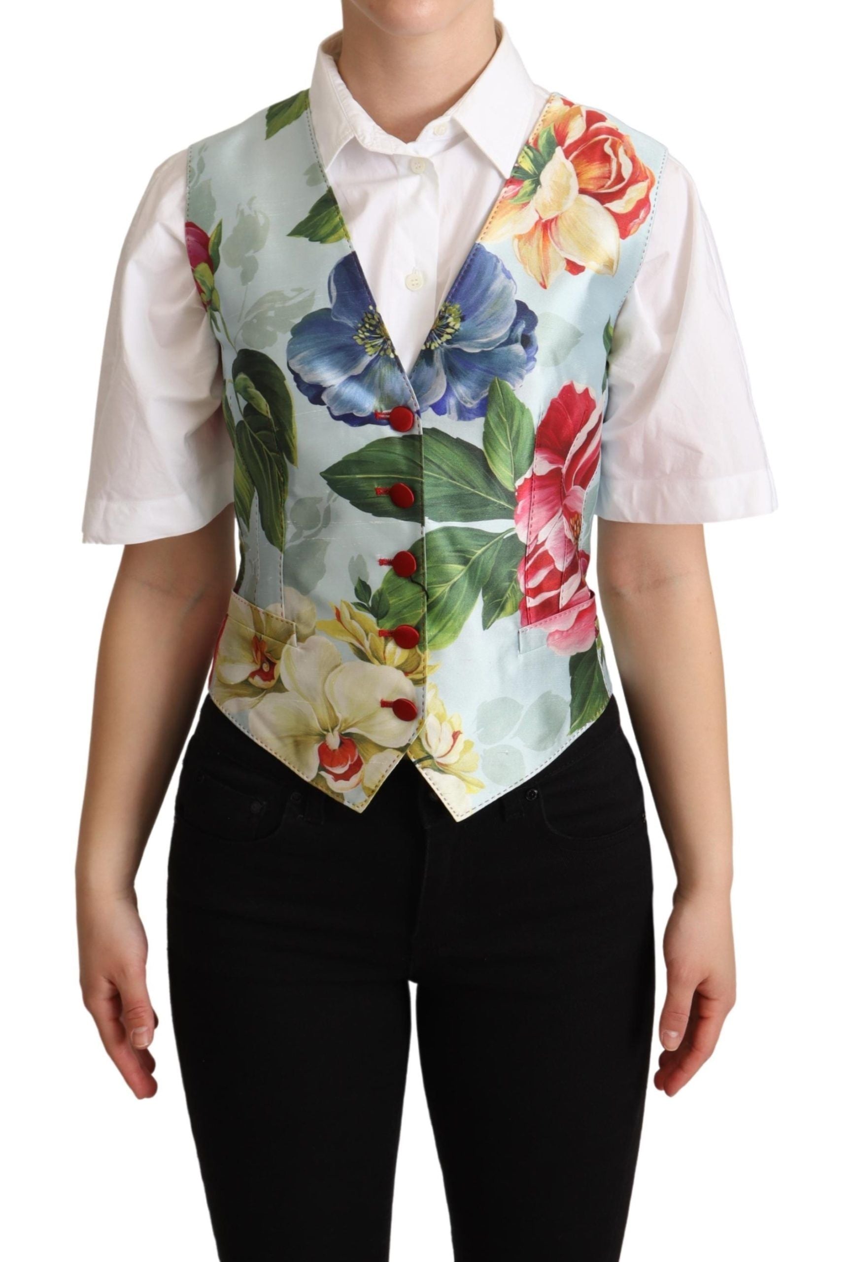 Elegant Floral Print Silk Waistcoat